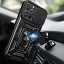 Etui Hybrid Armor Camshield na iPhone 16 Pro Max pancerne z osłoną na aparat z podstawką - czarne