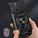 Etui Hybrid Armor Camshield na iPhone 16 Pro Max pancerne z osłoną na aparat z podstawką - czarne