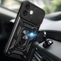 Etui Hybrid Armor Camshield na iPhone 16 pancerne z osłoną na aparat z podstawką - czarne