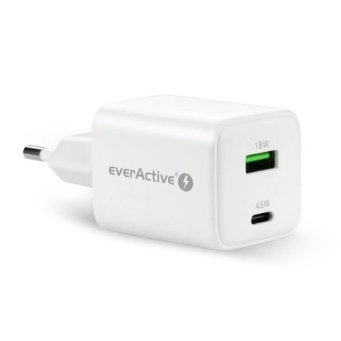 Ładowarka sieciowa everActive GaN SC-450Q 1x USB, 1x USB-C PD PPS QC4+ 45W