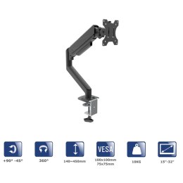 Uchwyt biurkowy do monitora Akyga AK-MB-05 regulowane ramię gazowe 10kg VESA 75x75mm / 100x100mm 15-32