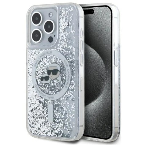 Etui Karl Lagerfeld Liquid Glitter Karl & Choupette Head Magsafe na iPhone 15 Pro Max - przezroczyste