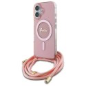 Guess GUHMP16SHCTSGNSP iPhone 16 6.1" różowy/pink hardcase Crossbody Cord Script MagSafe