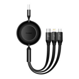 Baseus Bright Mirror 2 zwijany kabel przewód 3w1 USB Typ A - micro USB + Lightning + USB Typ C 66W 1.1m czarny (CAMJ010101)