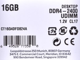 Pamięć DDR4 Crucial 16GB (1x16GB) 2400MHz CL17 1,2V DRx8