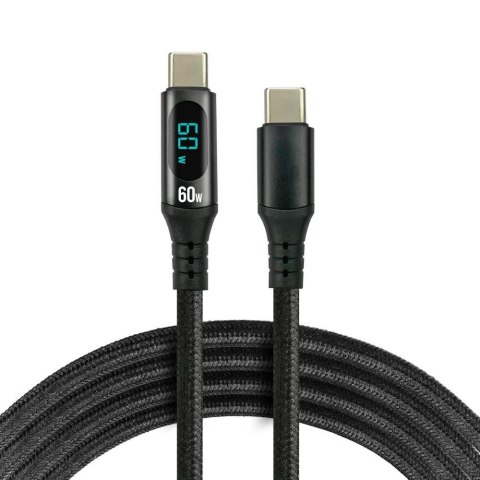 Kabel USB-C -> USB-C everActive CBB-3PDL 3m 60W wbudowany wyświetlacz czarny