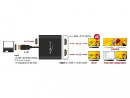 Delock Splitter video DisplayPort 1.2 -> 2x HDMI 4K na kablu 25cm