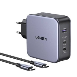 Ładowarka sieciowa UGREEN CD289, 2x USB-C, 1x USB-A, GaN, 140W, Kabel 2m (szary)