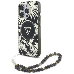 Etui Guess Palm Trees Triangle Pearl Strap MagSafe do iPhone 16 Pro Max czarny