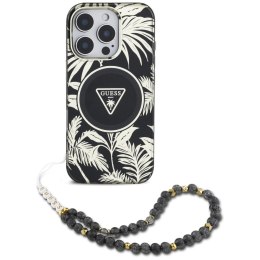 Etui Guess Palm Trees Triangle Pearl Strap MagSafe do iPhone 16 Pro Max czarny