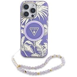 Etui Guess Palm Trees Triangle Pearl Strap MagSafe do iPhone 16 Pro Max fioletowy