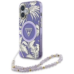 Etui Guess Palm Trees Triangle Pearl Strap MagSafe do iPhone 16 fioletowy