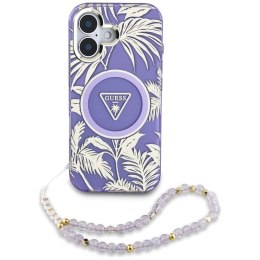 Etui Guess Palm Trees Triangle Pearl Strap MagSafe do iPhone 16 fioletowy