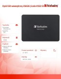 Verbatim Dysk SSD wewnętrzny 256GB 2,5cala VI550 S3 SATA III czarny