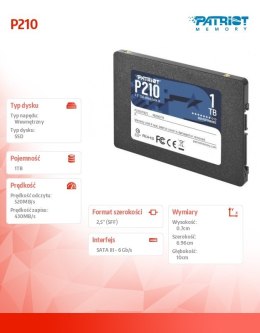 Patriot Dysk SSD 1TB P210 520/430 MB /s SATA III 2.5