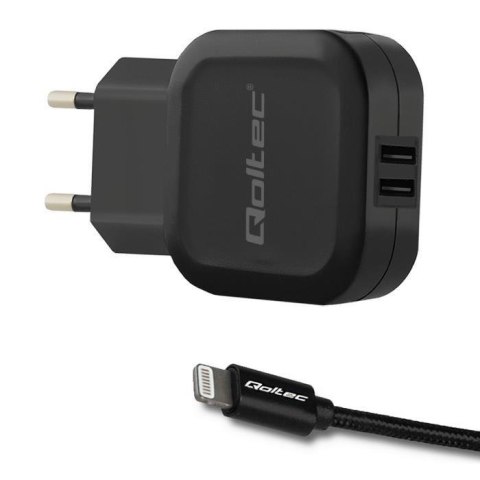 Qoltec Ładowarka sieciowa Qoltec 12W 5V 2.24A 2xUSB Lightning MFI