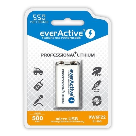 Everactive Akumulatorek 6F22/9V everActive Li-ion 550 mAh 1 sztuka