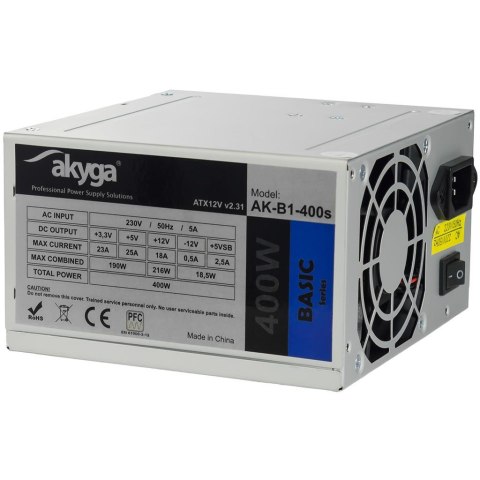 AKYGA Zasilacz ATX 400W Akyga Basic AK-B1-400S Fan8cm P4 2xSATA