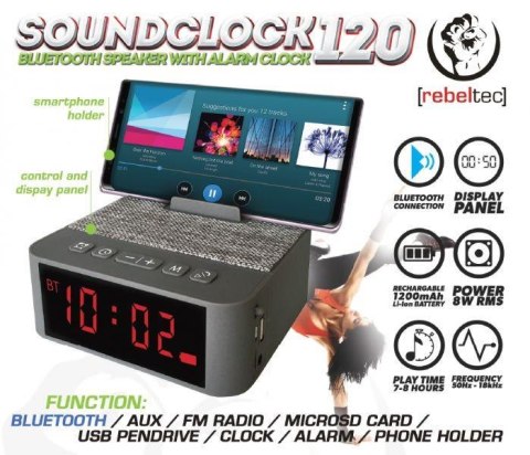 Rebeltec Głośnik Bluetooth/FM/USB Rebeltec SoundClock 120 radiobudzik silver