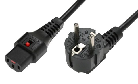 IEC-LOCK Kabel połączeniowy zasilający z blokadą IEC LOCK Schuko kątowy/C13 prosty M/Ż 1m czarny