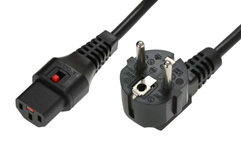 IEC-LOCK Kabel połączeniowy zasilający z blokadą IEC LOCK Schuko kątowy/C13 prosty M/Ż 2m czarny