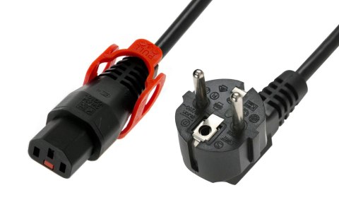 IEC-LOCK Kabel połączeniowy zasilający z blokadą IEC LOCK+ Schuko kątowy/C13 prosty M/Ż 2m czarny