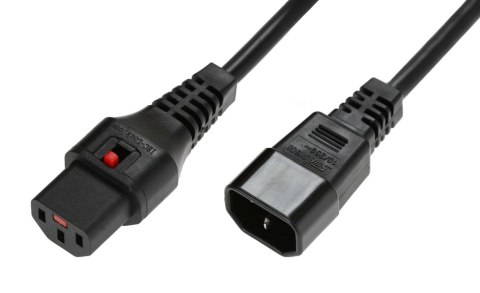 IEC-LOCK Kabel przedłużający zasilający blokada IEC LOCK 3x1mm2 C14/C13 prosty M/Ż 0,5m czarny