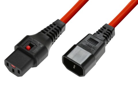 IEC-LOCK Kabel przedłużający zasilający z blokadą IEC LOCK 3x1mm2 C14/C13 prosty M/Ż 1m czerwony