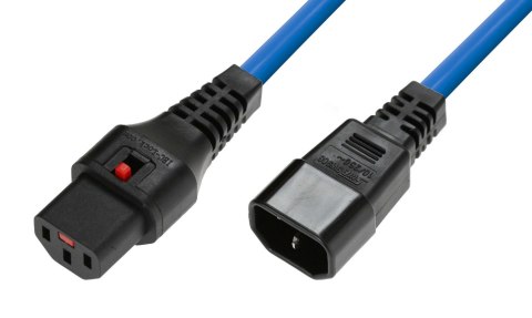 IEC-LOCK Kabel przedłużający zasilający z blokadą IEC LOCK 3x1mm2 C14/C13 prosty M/Ż 1m niebieski