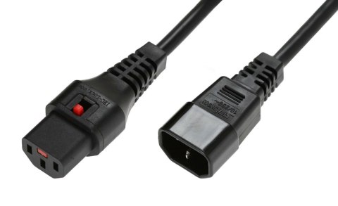 IEC-LOCK Kabel przedłużający zasilający z blokadą IEC LOCK 3x1mm2 C14/C13 prosty M/Ż 2m czarny