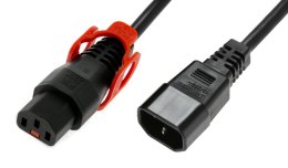 IEC-LOCK Kabel przedłużający zasilający z blokadą IEC LOCK+ 3x1mm2 C14/C13 prosty M/Ż 2m czarny