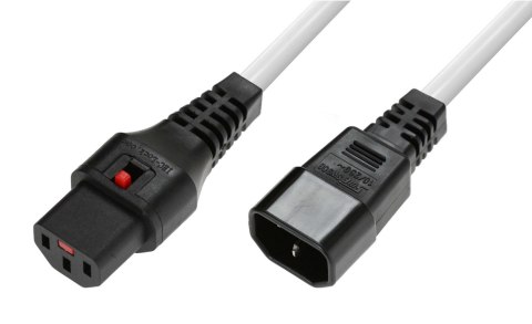 IEC-LOCK Kabel przedłużający zasilający z blokadą IEC LOCK 3x1mm2 C14/C13 prosty M/Ż 3m biały