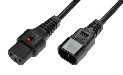 IEC-LOCK Kabel przedłużający zasilający z blokadą IEC LOCK 3x1mm2 C14/C13 prosty M/Ż 3m czarny