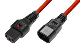 IEC-LOCK Kabel przedłużający zasilający z blokadą IEC LOCK 3x1mm2 C14/C13 prosty M/Ż 3m czerwony