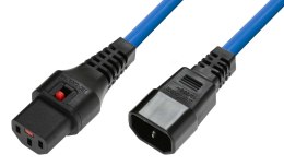 IEC-LOCK Kabel przedłużający zasilający z blokadą IEC LOCK 3x1mm2 C14/C13 prosty M/Ż 3m niebieski