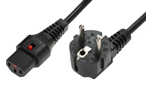 IEC-LOCK Kabel zasilający blokada IEC LOCK 3x1mm2 Schuko kątowy/C13 prosty M/Ż 1,5m czarny