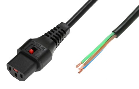 IEC-LOCK Kabel zasilający do zarobienia z blokadą IEC LOCK 3x1mm2 OPEN/C13 prosty Ż 1m czarny