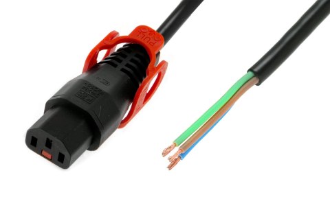 IEC-LOCK Kabel zasilający do zarobienia z blokadą IEC LOCK+ 3x1mm2 OPEN/C13 prosty Ż 2m czarny