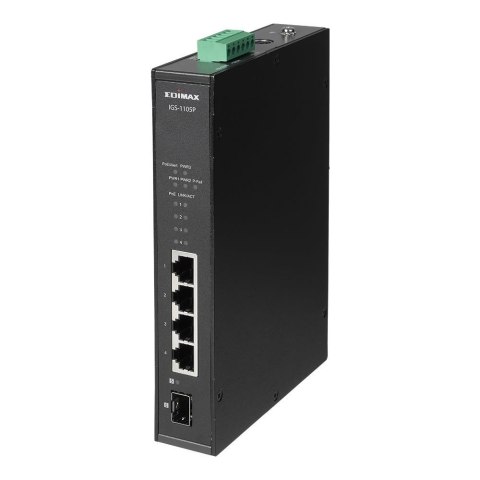 EDIMAX TECHNOLOGY Switch niezarządzalny Edimax IGS-1105P 4x10/100/1000 PoE+ 1xSFP przemysłowy DIN Rail