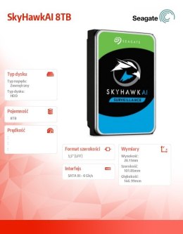 Seagate Dysk HDD SkyHawkAI 8TB 3,5cala 256MB ST8000VE001