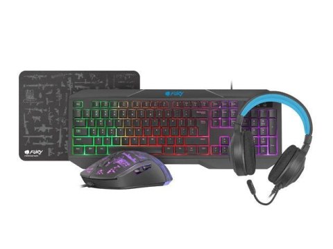 Fury Zestaw przewodowy klawiatura + mysz + słuchawki + podkładka Fury Thunderstreak 3.0 Gaming