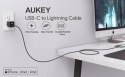 AUKEY CB-CL03 Black nylonowy kabel Lightning-USB C | USB Power Delivery USB-PD | 2m | certyfikat MFi Apple