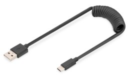 Digitus Kabel USB 2.0 DIGITUS spiralny USB A/USB C, PD 60W, czarny, max. 1m