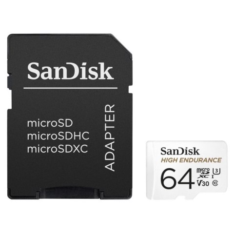 SANDISK KARTA SANDISK HIGH ENDURANCE (rejestratory i monitoring) microSDXC 64GB V30 z adapterem