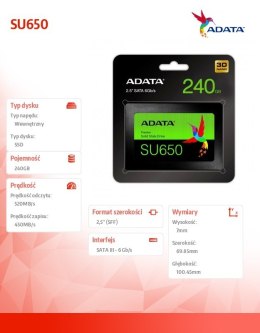 Adata Dysk SSD Ultimate SU650 240G 2.5 S3 3D TLC Retail