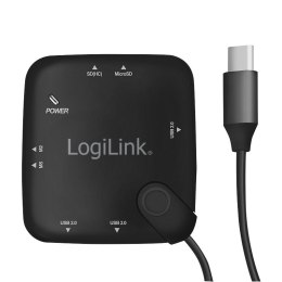 LogiLink Hub USB 2.0, 3 porty z czytnikiem kart OTG, USB Typ-C