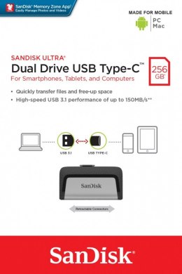 SanDisk Pendrive Ultra Dual Drive 256GB USB 3.1 Type-C 150MB/s