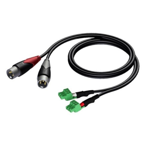 PROCAB Kabel 2x XLR Męski - 2x Kostka elektryczna (3 TORY-3,81MM) 1,5 m