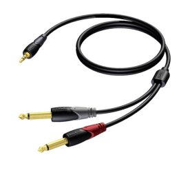 PROCAB Kabel 3,5 mm Jack Męska Stereo - 2x 6,3 mm Jack Męska Mono 1,5 m