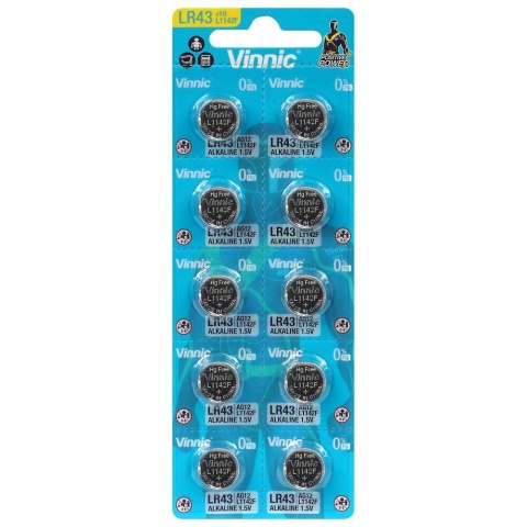 VINNIC BATERIE ALKALICZNE GUZIKOWE MINI G12/AG12/LR43 BLISTER 10 SZTUK L1142F